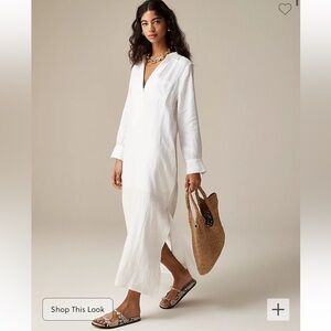 Bungalow maxi popover dress in linen - white